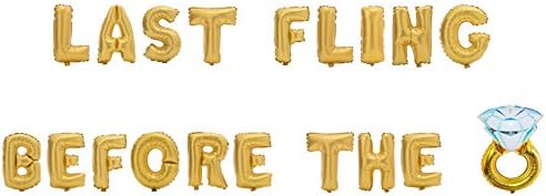 16'' LAST FLING BEFORE THE RING Foil Letter Balloons for Wedding Bridal Shower, Bachelorette Party (gold)