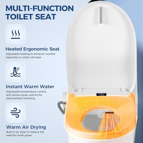 Bidet Toilet Seat, Electric Smart Heated Toilet Seat, Feminine & Front Rear Wash, Instant Warm Water & Dryer, Self-Cleaning Nozzle, Soft Closed Toilet Lid, Wireless