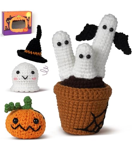 Spearlcable Crochet Starter Kit, Crochet Kit for Beginners with Step-by-Step Video Tutorials, DIY Knitting Kit Halloween Pumpkin Decor for Adults with Gift Box (Halloween Decor Set)