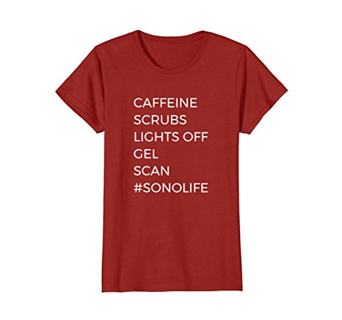 Womens Caffeine Scrubs Gel Scan #SONOLIFE Ultrasound T Shirt Large Cranberry