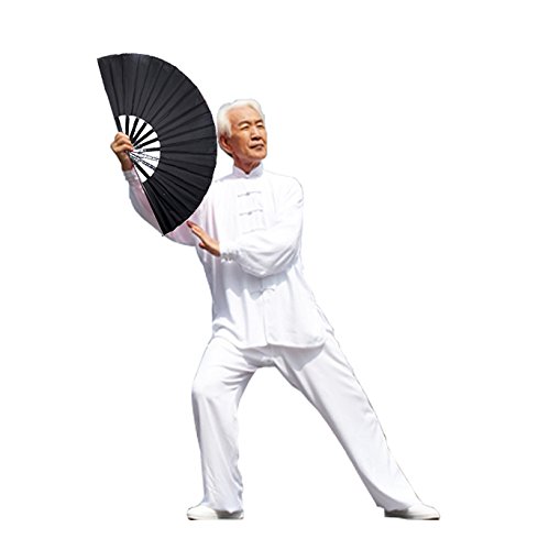 Leehome 13''(33cm) The Tai Ji Hand Held Folding Fans- Chinese/Spanish/Japanese Vintage Retro Fabric Fans For Men Or Women (Black-01) - Thumbnail 6