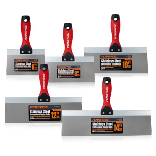POWERTEC Drywall Knife Set, 5 Pcs Stainless Steel Taping Knives, 6",8",10", 12",14"