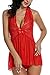 Avidlove Women Lingerie Halter Babydoll Double Bowknot Chemise Red L