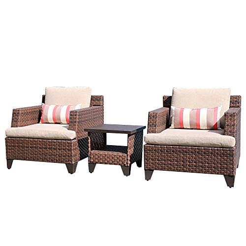 SUNSITT 3Piece Patio Conversation Set, Wicker Outdoor Furniture Lounge