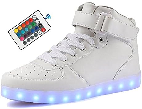Richarde Mens Leather Sneaker Womens LED Short Boots 7 Color Light Up Shoes White 46
