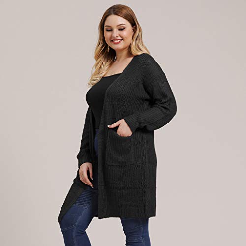 Fainosmny Women Plus Size Knitted Sweater Open Cape Casual Coat Blouse Kimono Jacket Cardigan Winter Ladies Outwear Black - Thumbnail 2