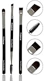 Eyebrow Brush - Duo Eye Brow Spoolie - Angled Eyeshadow Eyeliner - Precision Flat Definer - Small Shader - Premium Quality 3 Piece Set - Cruelty Free Synthetic Bristles - Apply Gel Powder Wax Pomade