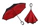 Inverted Umbrella Double Layer Windproof UV Protection Sun&Rain Car Reverse folding Umbrellas Cute Travel Umbrella Manually Rain Windproof Anti-UV Star Flower Umbrella for Easy Carrying Pure-Red