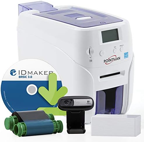 Pointman Nuvia N20 Dual-Sided ID Card Printer & Complete Supplies Bundle with ID Badge Design Software and Camera