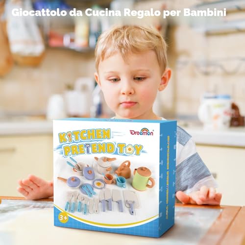 Dreamon Kitchen Toy for Children Set 31 Pieces Kitchen Accessories Children Pots and Pans Toy Gameplay Safe and Durable Gifts for Baby Girl of 3 4 5 6 Years Old