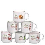 Set of 6 Large-sized 14 Ounce Ceramic Coffee Mugs Christmas Theme