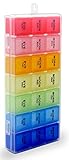 Slim Size Pill Box - Designed Mini - Medication Dispenser 21 Partition Case 7-Day AM PM Morning Noon Evening/Night Organizer Planner With Travel Bag (One Size, Rainbow)