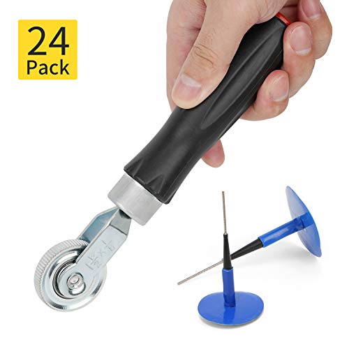 Lenmumu 6MM Tyre Repair Plug Patch and Tire Repair Stitcher, Tire Repair Tool Kits for Auto Car Motorcycle Bike Bicycle Scooter (24 Pcs Tire Patches + 1 Tire Repair Stitcher)