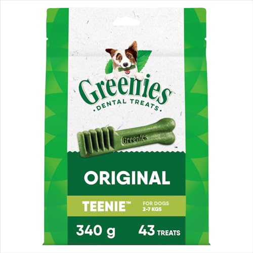 GREENIES Dog Treats Original Teenie Natural Dental Care, (43 Treats) 12oz. Pack | Cleans to gumline, dogs 2-7 kg, vet-recommended, Vitamin E immune support, calcium for bones, natural ingredients, adult dogs