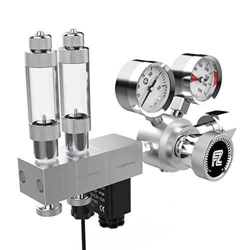 FZONE Dual Stage CO2 Regulator Aquarium Adjustable Output Pressure Pro Series with DC Solenoid and Integrated High Precision Needle Valve and Bubble Counter (stage)
