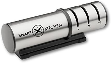 Sharp Kitchen Knife Sharpener - Professional Stainless Steel 3-Stage Blade Sharpeners for All Knives - Ergonomic Manual Sharpening System for Chef, Hunting, Ceramic & Santoku Knives with Nonslip Base