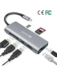 USB C HUB, VICOODA 7 en 1 Tipo c Hub, Adaptador multipuerto   60W PD Charging, 2USB 3.0 Puerto, 4K HDMI, Micro SD, SD, 1000M Puerto Ethernet, Soporte Windows7   8   8.1   10, macOS X V10. 01 y superiores   Metal gris