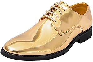 Santimon Men's Metallic Oxford Dress Shoes - High Gloss Lace-Up Formal Shoes for Wedding, Party & Stage