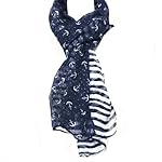 ALLYDREW Stripes & Anchor Marine Scarf Nautical Scarf Lightweight Scarf (72" x 42") ALLYDREW Stripes & Anchor Marine Scarf Nautical Scarf Lightweight Scarf (72" x 42")
