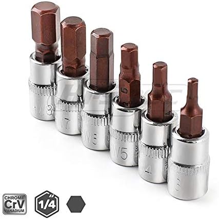 6Pc 1/4 Hex Socket Adapter Allen Key Spline Bits Hex Socket Universal Head for Torque Spanner Mini Ratchet Socket Wrench 6pc H3
