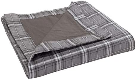 DELANNA Flannel Throw, Reversible 2-Ply Thick Blanket 100% Cotton (60" x 80", Grey Plaid)