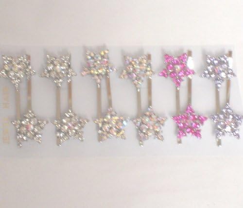 Set of Six Simulated Pearls Bejeweled Crystals on Silver Plated Hair Clips on Barrettes for Children Teens and Women