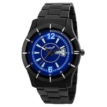 Blue Dial Analog Sports Watch for Men Boys | Black Stainless Steel Casual Stylish