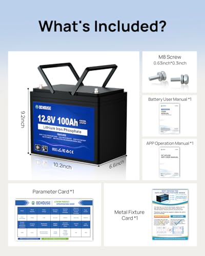 DC HOUSE 12V 200Ah (2 Packs 100AH) LiFePO4 Lithium Battery, Bluetooth & Low Temp Protection, Group 24, Up to 15000 Cycles, 100A BMS, Perfect for Camping, RV, Solar System, Off-Grid
