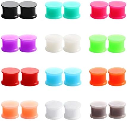 Yodeyhoo 24PCS Solid Silicone Double Flared Saddle Tunnels Ear Plug Gauges 8g-1"