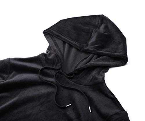 Dolcevida Women's Active Solid Velour Tracksuit Zip up Hoodie & Pullover Sweatshirts and Sweat Pant Sweatsuit (Black-Pullover, XXL)