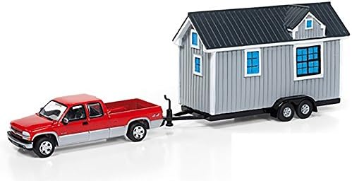 Johnny Lightning 2002 Chevrolet Silverado Red & Silver and Tiny House with Grey Siding