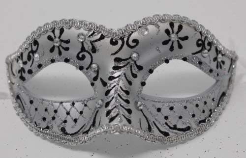 LADIES SILVER & BLACK CRYSTAL JEWELLED VENETIAN MASQUERADE CARNIVAL PARTY EYE BALL MASK