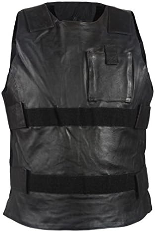 Ultimate Leather Apparel Men's Leather Bullet Proof Style Replica Motorcycle Vest Velcro Straps S/M Black