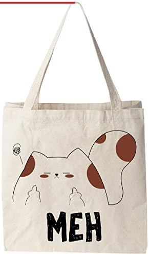 Meh (Middle Finger Cat) - Natural Cotton Canvas 12 Oz Reusable Tote Bag (11”X14”X5”)