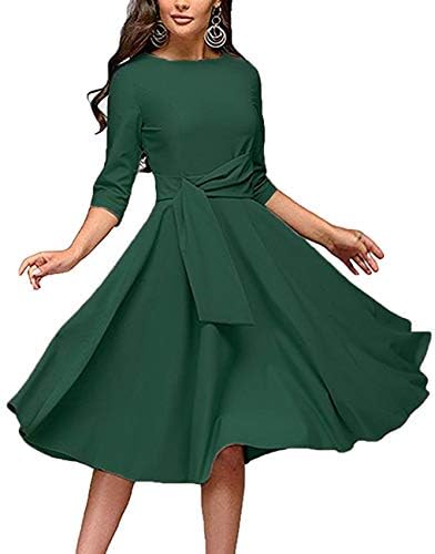 FENJAR Womens Elegance Audrey Hepburn Style Ruched 3/4 Sleeve Casual Swing  A-line Dress, Green, XL price in Saudi Arabia | Amazon Saudi Arabia