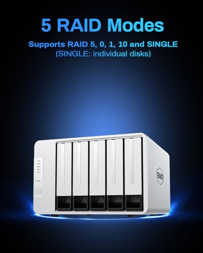 TERRAMASTER D5-310 HDD Enclosure 5Bay Hardware Raid Supports RAID 5, 0, 1, 10, Single, USB 3.1 Type C Direct Attached Storage Backup Software Included (Diskless)