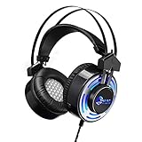 OMBAR Gaming Headset for Xbox One with Hidden Microphone Superior Noise Canceling, PS4 Headset with LED Light, Compatible with PC, Laptop, PS4, Xbox One Controller, Nintendo and More