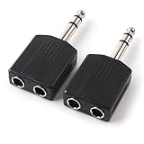 NANYI 6.35mm (1/4 Inch) Male TRS to Two 6.35mm (1/4 Inch) Female Audio Heads, 6.5mm One-Two Stereo Interconnect Audio Adapter, 2Pack (6.35mm M-2x6.35mm F-TRS)