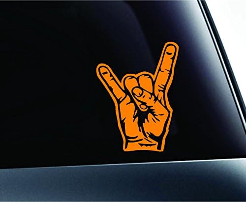Rock And Roll Hand Gesture Music Unity Symbol Computer Laptop Symbol Decal Family Love Car Truck Sticker Window (Orange)