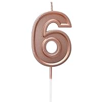 AOSTAR Birthday Candles Number, Rose Gold Numeral Candles Cake Topper Decoration for Birthdays, Wedding, Reunions Party (Number 6)