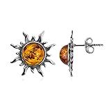 Honey Amber Sterling Silver Smal Sun Stud Earrings