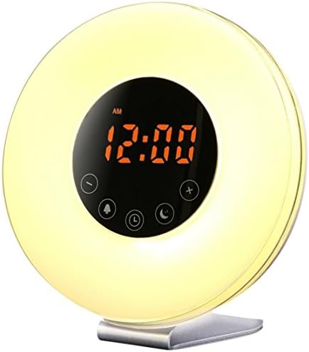 Sunrise Wake up Light Digital Alarm Clock Radio with sunrise and sunset simulation for bedroom, bedside and kids, FM Radio, 7 Colors, 6 Natural Sounds, 10 Brightness Levels and Touch Control, white