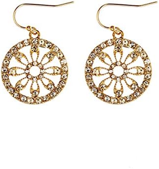 CONIFERA Charm Fishhook Earring Alloy with Round Pave Pendant for Women Girls Gold Plated