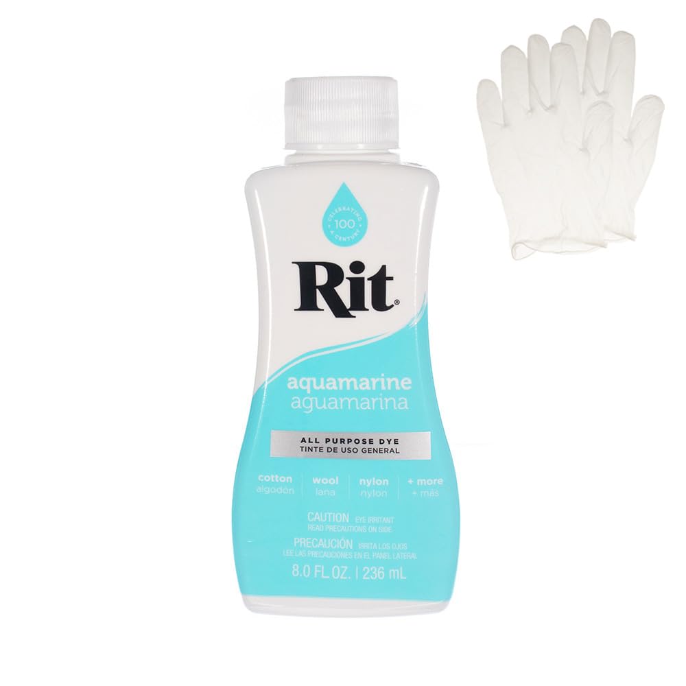 Rit Dye – Liquid Fabric Dye for Crafting, Clothing, and Décor – 8 oz. Bottle – Aquamarine (Gloves Included)