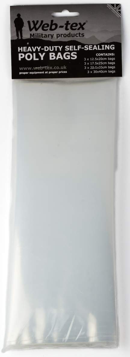 Web-tex 12-Pack Heavy Duty Resealable Poly Bags, Waterproof, Reusable Clear Storage Bags, Multi-Size Clear Plastic Pouches for Camping, Electronics, Clothes & Gear