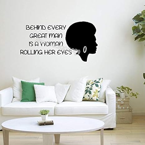 Derriere Chaque Grand Homme Se Trouve Une Femme Qui Roule Des Yeux Citation Motivation Sticker Mural Coiffure Afro Black Lady Vinyle Autocollants 105 56cm Amazon Fr Bricolage