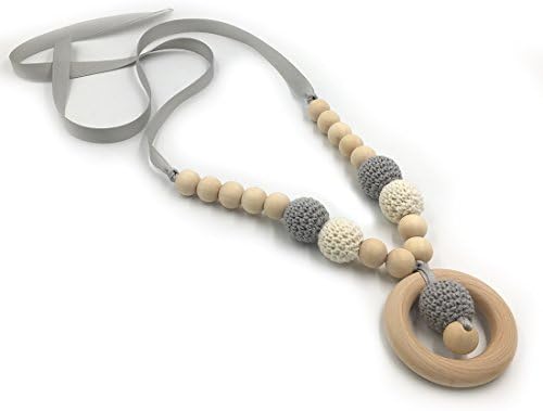 Amyster Crochet Beads Baby Teether Necklace Beads Safe Teething Necklace With Organic Natural Wood Toy Mom Kids Wooden Teether Necklace