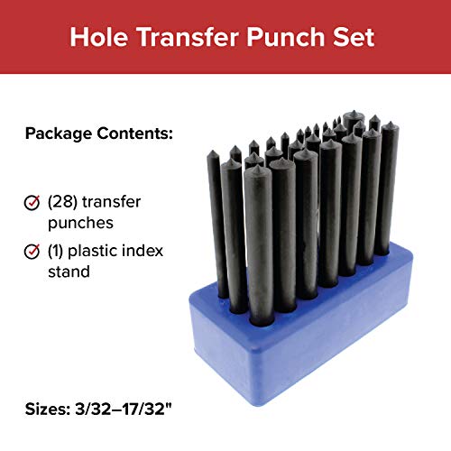 Stark USA 28-Piece Transfer Punch Set - 3/32 To 1/2 Inch Toolmakers Punch Kit With Case