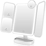 EASEHOLD Makeup Vanity Mirror with 1000LUX Bright LEDs Soft Natural 1X/2X/5X/10X Magnifying Ultra-Thin Stable Base Portable 180 and 90 Rotation Touch Screen Dual Power Supply Upgraded Version III
