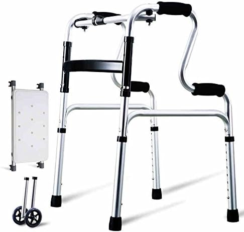 MEIDUO Walking Frame With Wheels Healthcare Folding Lightweight Aluminium Walking Frame Crutches (Color : D(With wheels and seat))